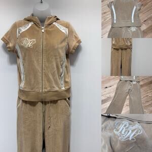 Vintage Rocawear Velour Tracksuit Short Sleeve Hooded Drawstring Women’s L